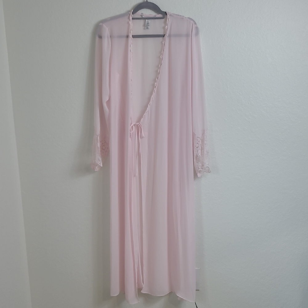 Delicates Soft Pink Lace Trim Robe Size S/M